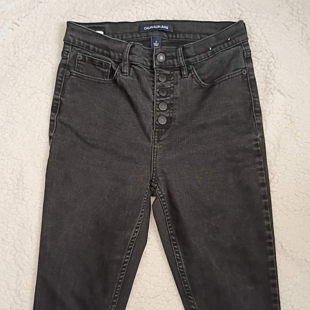 Calvin Klein High Rise Button Fly Black Skinny Jeans - Picture 3 of 6